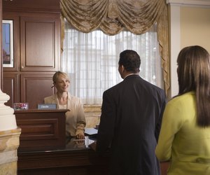 People waiting in line at bank