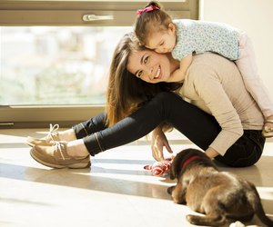 Young mom with her babies
