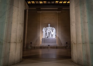 Interior of deserted Lincoln Memorial