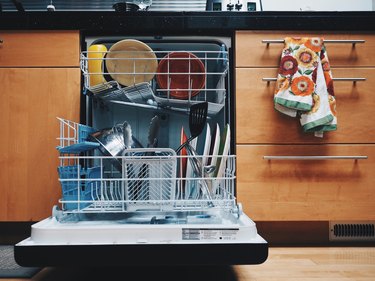 Open loaded dishwasher