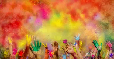 Painted hands at Holi festival, India