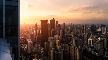 Multicolored sky shining over the city