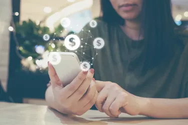 woman hand using mobile phone with online transaction application, Concept ecommerce and internet online investment