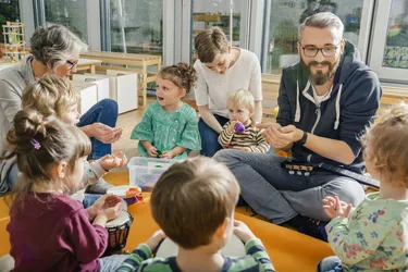 Children and teachers playing and making music