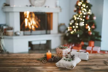 Beautifully Christmas Decorated Home  Interior With A Christmas Tree And Christmas Presents