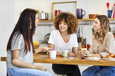 Women having coffee at home during lockdown