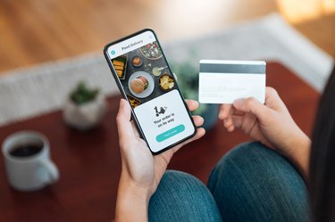 Ordering Food Online At Home With Smartphone And Credit Card