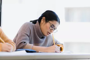 Student works on exam