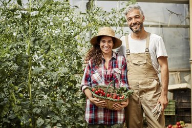 Smiling Male Farmer Standing With Female Coworker
