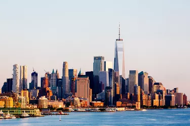 Manhattan Downtown skyline at sunset, New York, USA