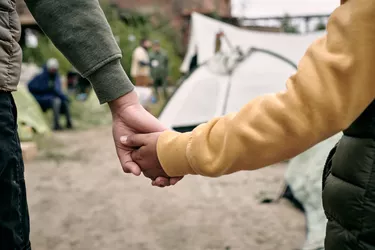 Children Coming In To Migrant Camp