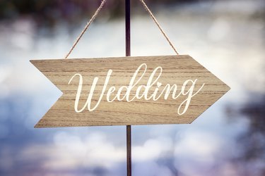 Wedding ceremony wooden arrow location sign