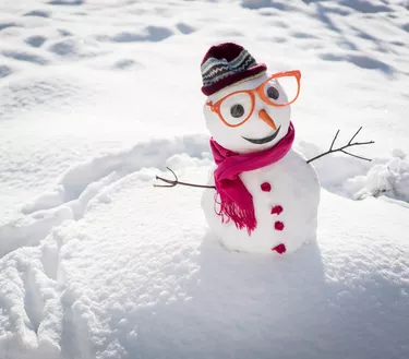 Winter snowman on snow