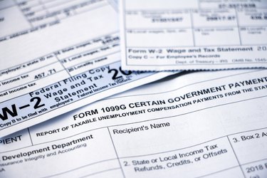 Closeup of tax forms, 1099G and W-2
