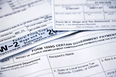 Closeup of tax forms, 1099G and W-2