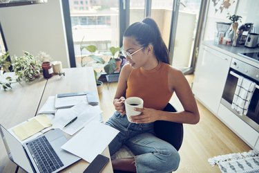 Woman takes care about finances