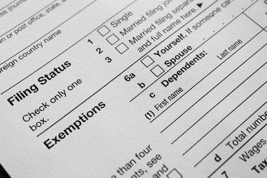 US Income tax return close up filing status and exemptions
