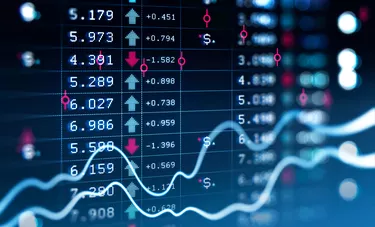 Financial rising graph and chart with lines and numbers