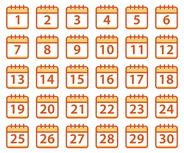 Calendar Icon Set. Collection of Calendar Icons with dates 1 through 30. Meeting Deadlines icon symbol. Time management, appointment schedule flat icon.