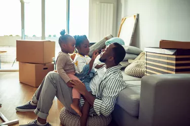 Young family in their new home