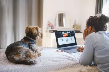 Woman Is Buying Electronics Online At Black Friday Discounts