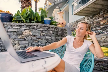 Beautiful woman working from home