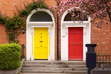 Yellow and red two Dublin doors in spring