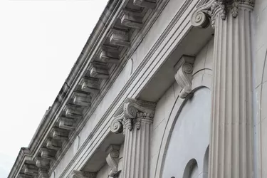 Classic Facade Column Building Roof Angled View From The Street