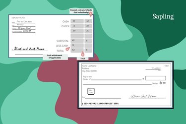Illustration of a blank check and a deposit slip