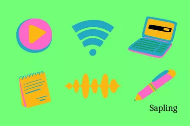 Illustration of side gigs - a computer, a play button, a wifi signal, a notepad and a pen
