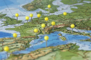 map of europe with yellow push pins