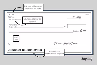 Illustration of Sapling Blank Check with Call Outs on What Personal Information is Required or Optional