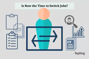 Illustration of a figure thinking of switching jobs with the words "Is Now the Time to Switch Jobs?"