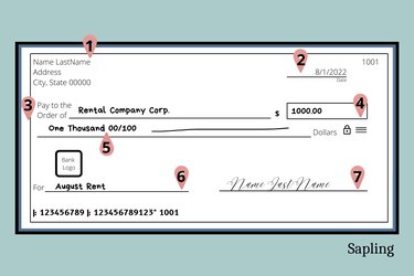 Illustration of a check made out for $1000 with call outs