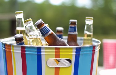 Bottles of beer in ice bucket