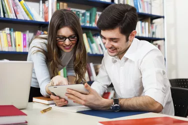 Students using a digital tablet