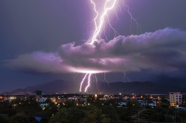 Lightning strike on the city mountain