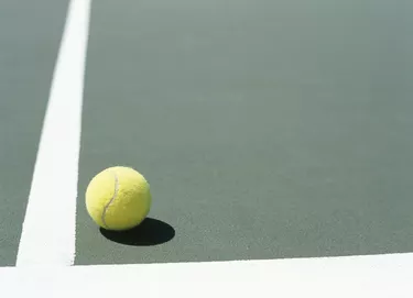 Tennis ball on court,close-up