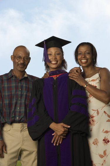 Female graduate with parents