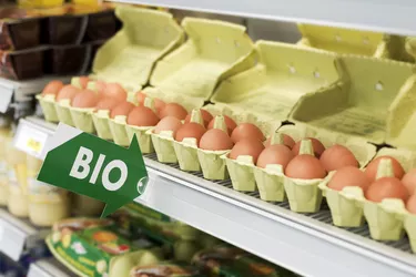 Display of Bio eggs in cartons