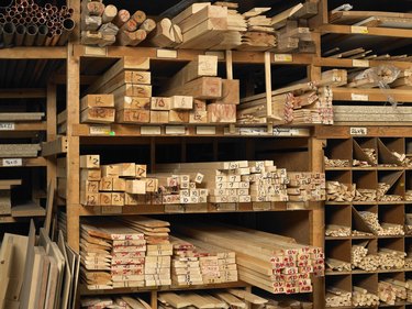 Planks of wood on shelves