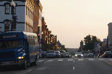 Traffic on the road at dusk, Washington DC, USA