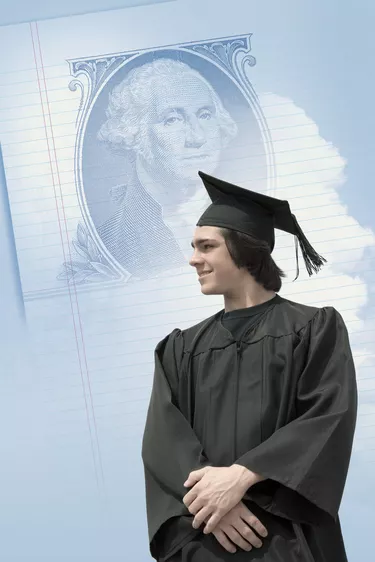 Graduate and George Washington portrait from American dollar on lined paper