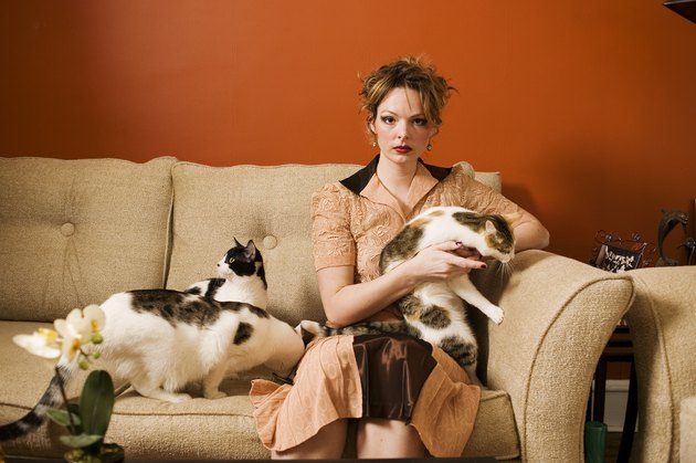 Portrait of young woman with cats