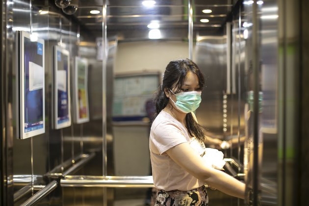 Woman with face protective mask