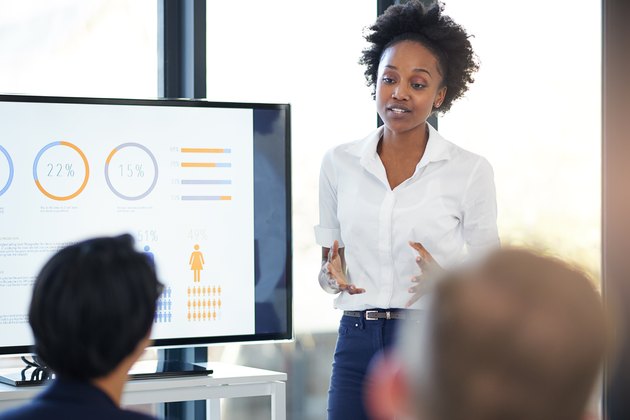 Young Black woman leading presentation in an office