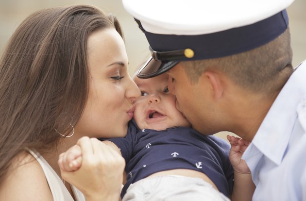 Parents kissing baby