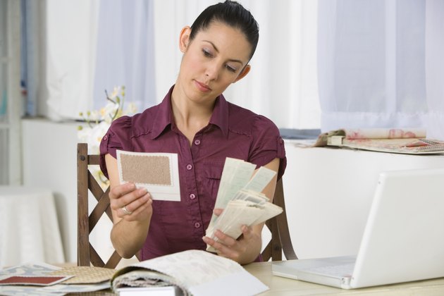 Interior decorator examining colors