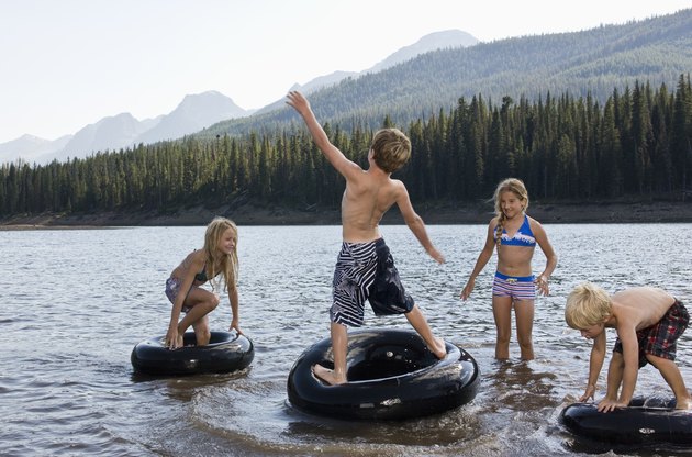 Kids playing in lake