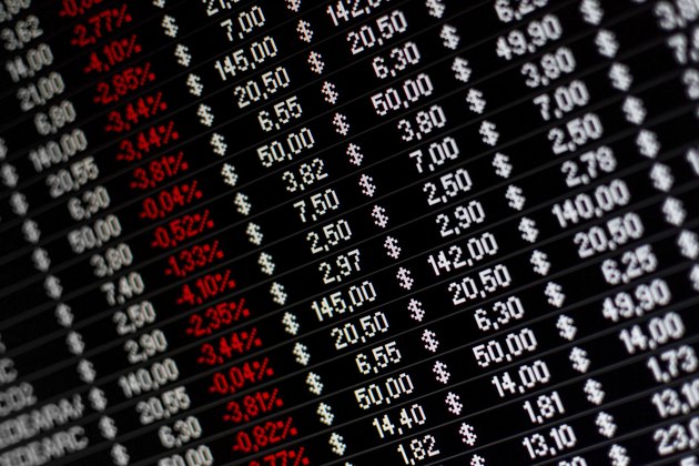 Stock exchange prices on a computer screen